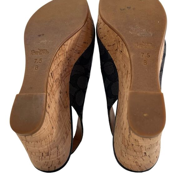 Coach Ferry Wedge Jacquard Monogram Black/Smoke/Black Cork Shoes - Picture 13 of 16